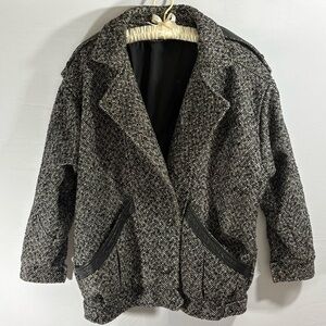 Vintage Anne-Gee Black & White Coat with Leather Trim